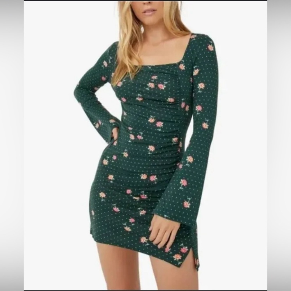 Free People Green Floral Long Sleeve Dress